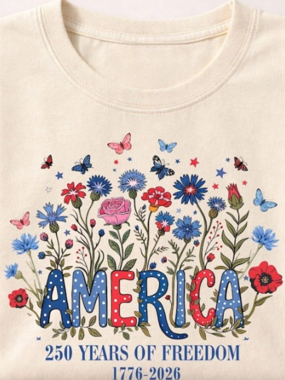 Floral 250th Anniversary Shirt, Wildflower Independence Day Tee - Picture 2 of 4